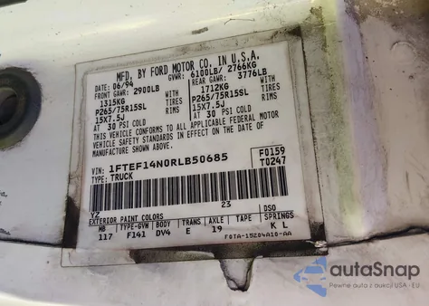 1994 Ford F150 z USA, uszkodzony, nr VIN 1FTEF14N0RLB50685